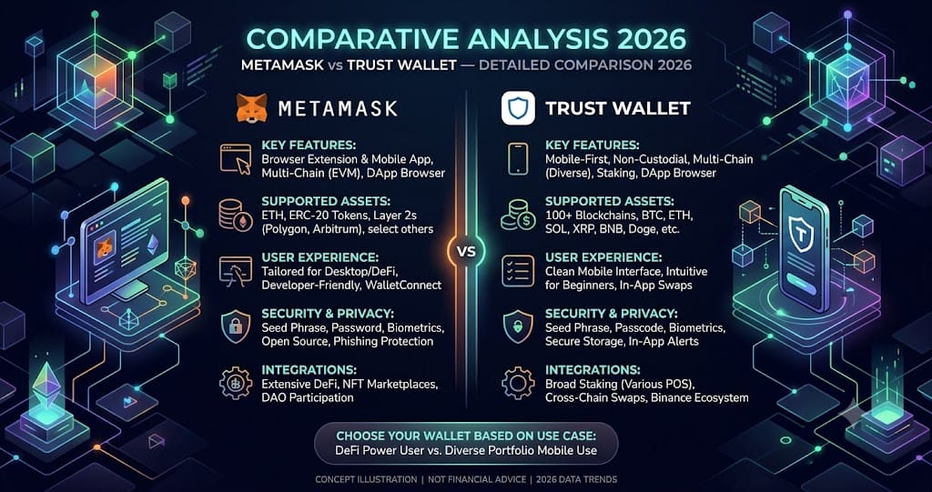 MetaMask vs Trust Wallet Detailed Comparison 2026